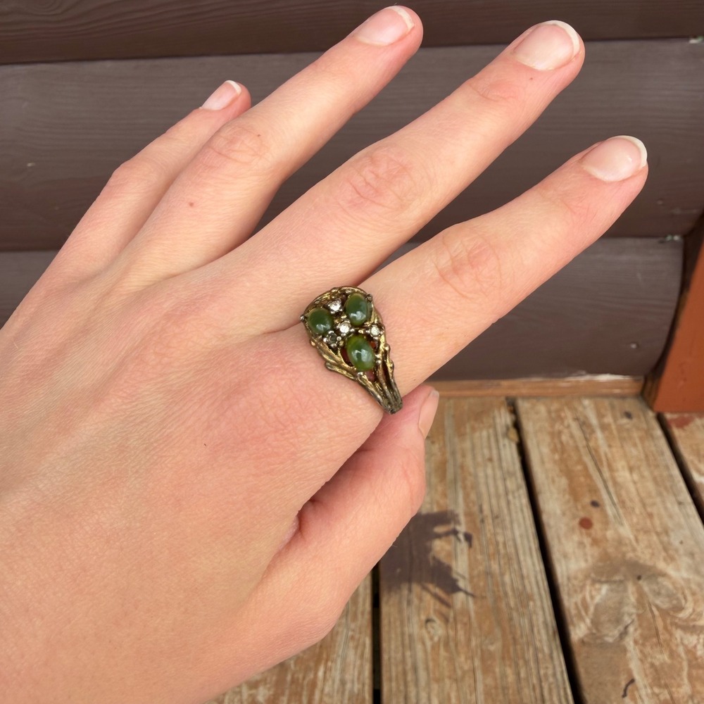 Vintage Patina‎ Uncas Brutalist Jade Cabochon Statement Ring Womens Size 10